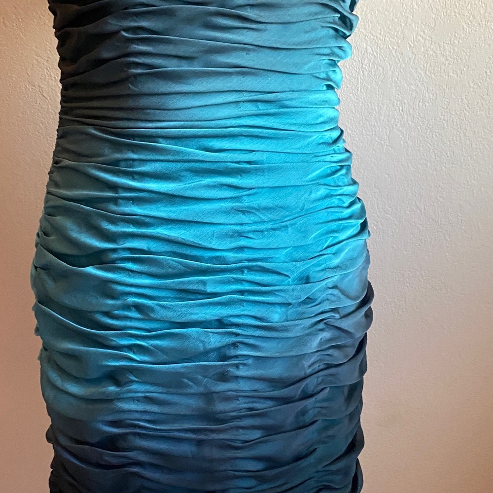 ADRIANA PAPELL Boutique Teal Ruffled Midi Dress - Picture 4 of 16